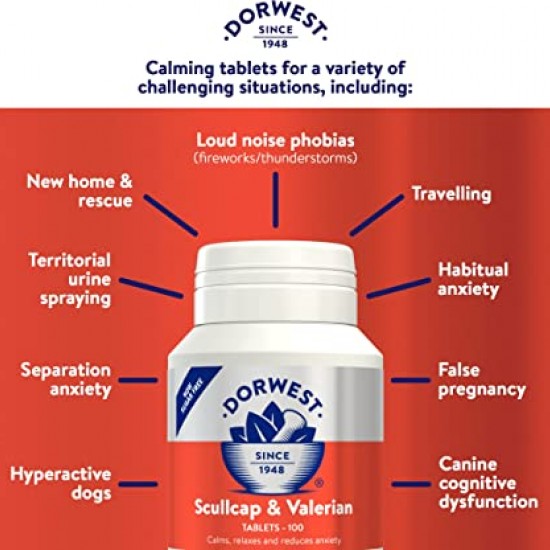 Dorwest Scullcap & Valerian Tablets for Dogs & Cats for Stress & Anxiety