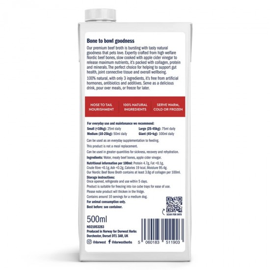 Dorwest Nordic Beef Bone Broth for Dogs & Cats 500ML