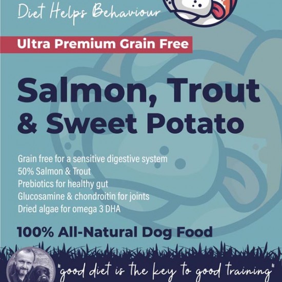 Ultra Premium Salmon ,Trout & sweet potato with asparagus - 50% Fish - Green Lipped Mussel for Joints dog food