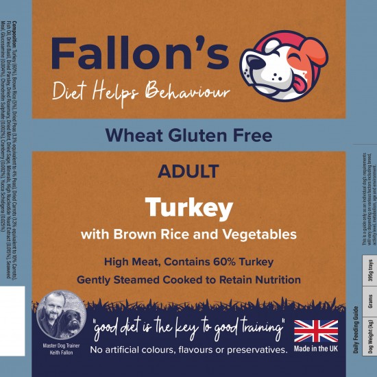 Turkey & Rice Gluten Free Gently Steam Cooked Wet Dog Food – Sensitive Digestion – 10 x 395g